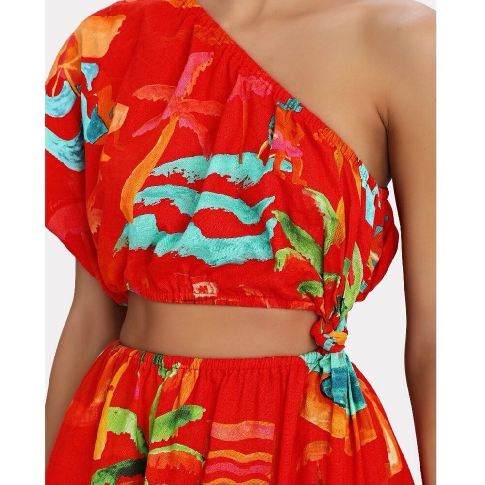 FARM Rio Red Tropical Print One-Shoulder Crop Top & Skirt Set - Picture 3 of 8